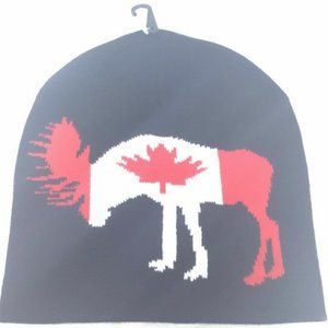 Canadian Moose With Canada Flag Winter Tuque Beanie Unisex Adult Size Black New